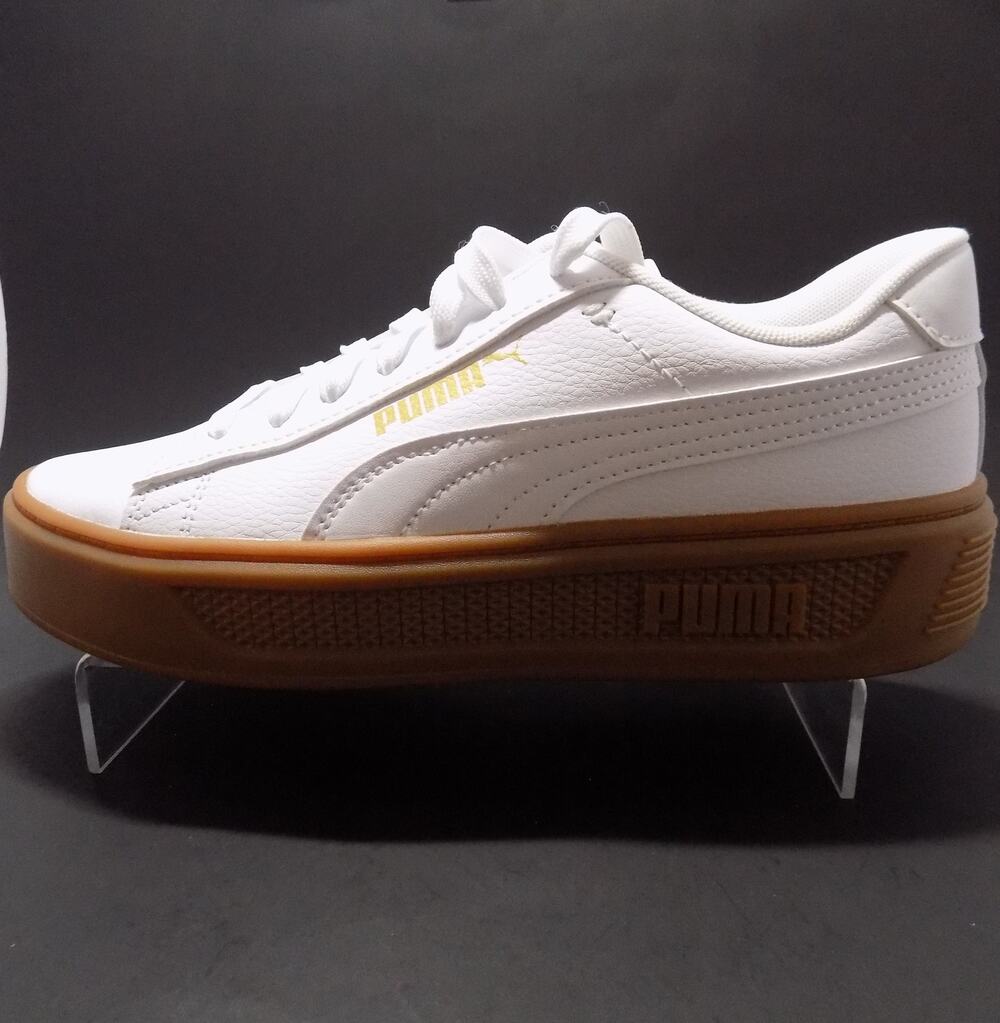 Puma Smash Platform V3 White & Gold Sneaker Women's- Size 8- Brand New